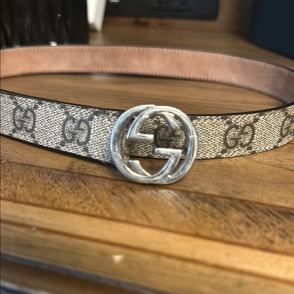 Gucci Beige and Brown Belt with Silver Buckle Kids Authentic!